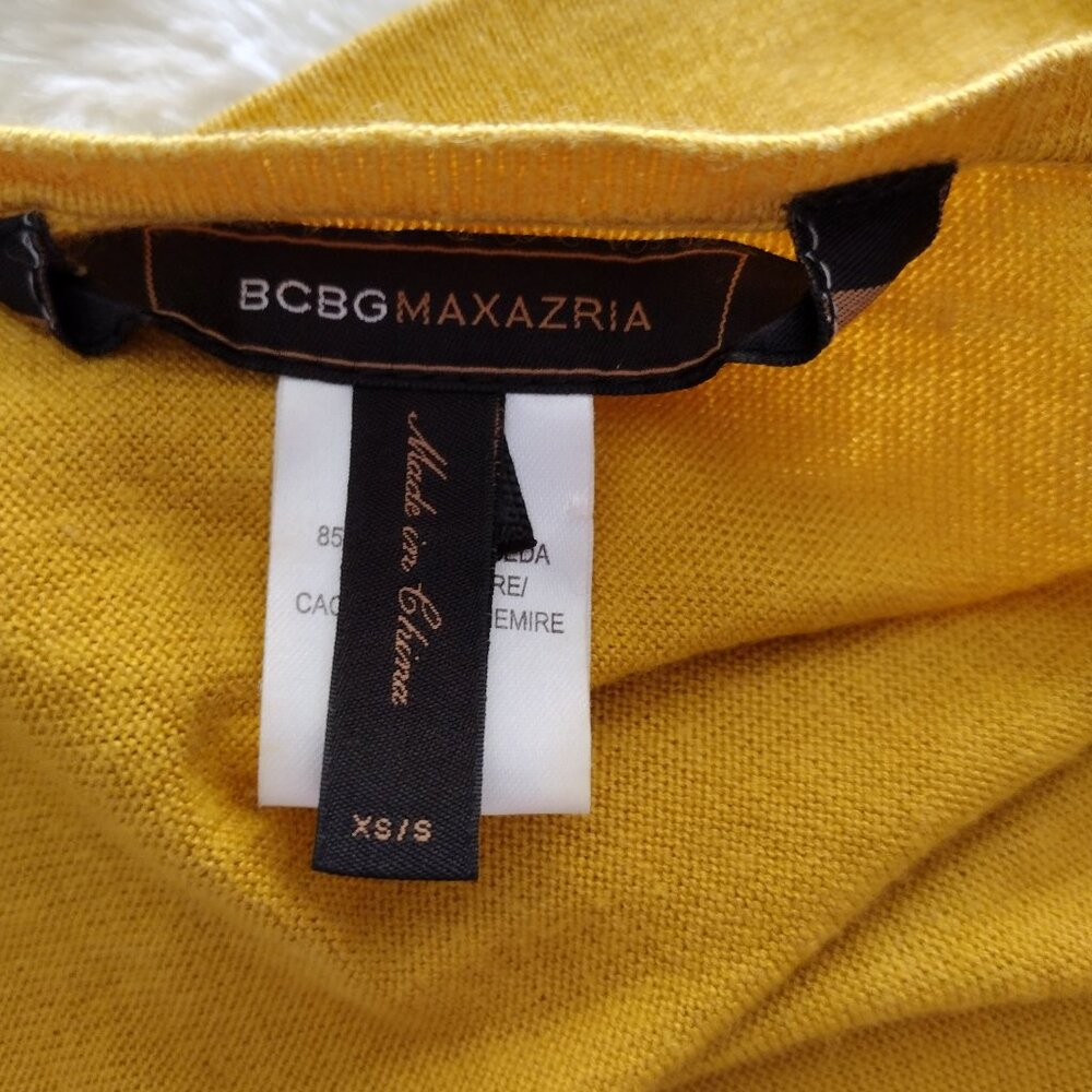 BCBG MaxAzria Silk & Cashmere Blend Cardigan Mustard Yellow Cardigan SweaterXS/S - Picture 9 of 10